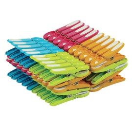 Laguelle 60 Non-Slip Clothes Pegs, French Production, Assorted Green, Blue, Orange, Pink