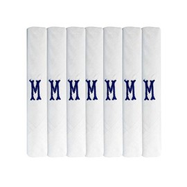 Surf the Shop 7 Pack Of Mens Initial Embroidered White Handkerchiefs With Satin Border, Various Letters (M)