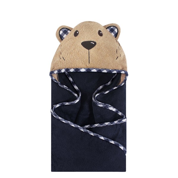 Hudson Baby Animal Face Hooded Towel, Plaid Bear, One Size
