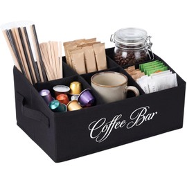 Capoda Coffee Station Organizer for Counter Fabric Coffee Bar Storage Organizer Pods Holder with Handles 6 Compartment Tea Station Accessories for Countertop Home Kitchen Office Bar Decor Supplies