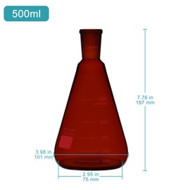 stonylab Amber Erlenmeyer Flask with 24/40 Standard Taper Outer Joint, Borosilicate Glass Heavy Wall Flask in 500 ml Capacity, Ideal for Mixing, Heating, and Lab Experiments