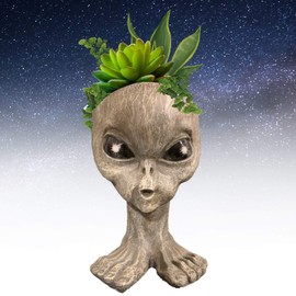 Muggly Alien Brother Roswell Planter Pot Extraterrestrial Celestial Being from Outer Space Patio & Garden Statue in Alien Greys Stone-Gray Finish