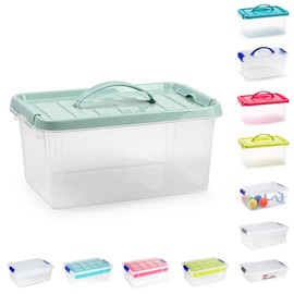 PLASTIFIC Plastic Storage Box Lightweight Robust Stackable Storage Boxes with Lid, Clear Latch Boxes, Plastic Organiser, Space Saving Solution for Home Office (3.5L - Mint Green Lid with Handle)