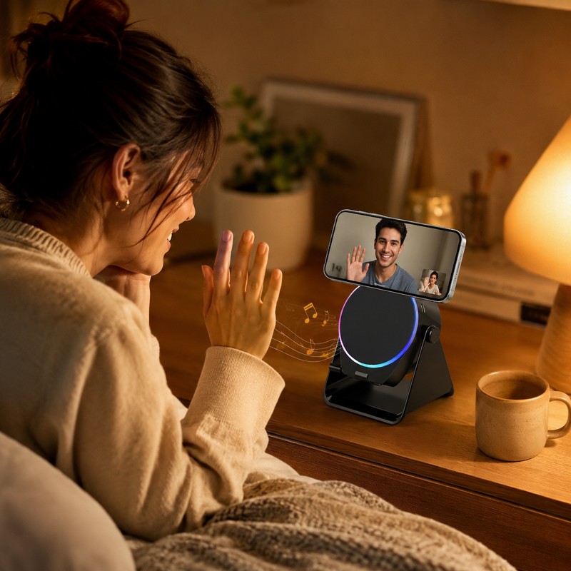 Wireless Induction Speaker Phone Stand for Desk Use – 360°