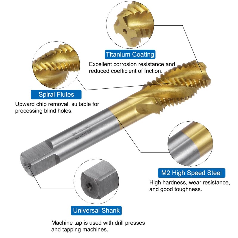 sourcing map Spiral Flute Thread Taps, 3/4-10 UNC 2B Screw