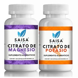 Citrato de magnesio y Citrato de Potasio  120 cpsulas cada uno  Suplemento Alimenticio  Saisa Herbal Sin sabor  Alta biodisponibilidad  Apoyo del...  