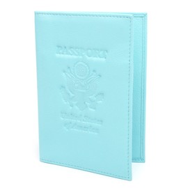 BG Genuine Leather and RFID Blocking Passport Holder - Cover for Men and Women. Slim and Travel Wallet - Light Blue
