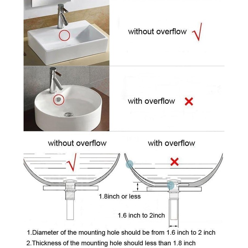 Wellsum Bathroom Faucet Vessel Vanity Sink Large Pop Up Drain