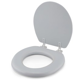 J&V Textiles Embroidered Soft Round Toilet Seat With Easy Clean & Change Hinge, Padded (White)