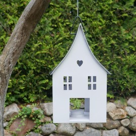 Lantern - Light House in White - Black for Hanging Metal for Garden Decoration Outdoor - Decorative House