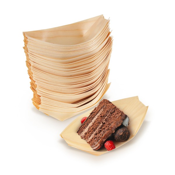 BambooMN - Disposable Food and Appetizer Wood Boat Dishes - 5.25" x 3" x 1" - 1,000 Pieces