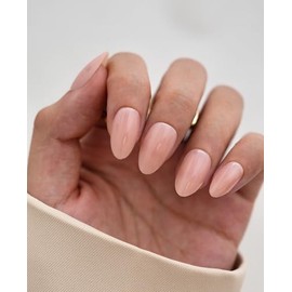 Uñas postizas cortas almendra, nude rosado opaco, brillantes, cobertura total, reutilizables, adhesivas con pegamento | 16 tamaños - Kit de 32 uñas (0