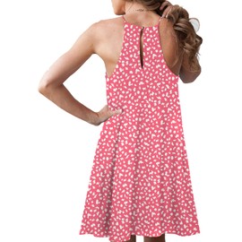 MITILLY Women's Summer Boho Leopard Print Halter Neck Sleeveless A-Line Swing Casual Beach Mini Dress Pink Medium