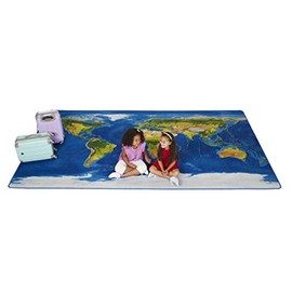 Carpets for Kids 61848 Learn Our Earth Map Geography Classroom Rug 4ft x 8ft Rectangle Blue