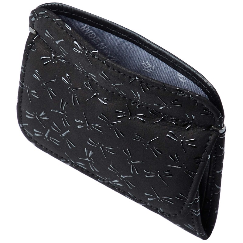 Indenya Coin Purse G, Black Deerskin x Black Lacquer Dragonfly