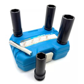 MAXTOOLS 5pc Twist Deep Socket Set 4 Damaged Lug Nut & Lock Remover 17-22mm