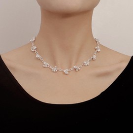 Xduargs Boho Beads Choker Necklace Silver Bead Strand Necklace Vintage Cluster Beaded Necklace Adjustable Beaded Chain Necklace Jewelry for Women