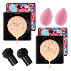 2Pcs Mushroom Head Air Cushion CC Cream Foundation Makeup,Moisturizing BB Cream Face Makeup Liquid Foundation,Long Lasting Full Coverage Concealer for All Skin Types（Natural）B
