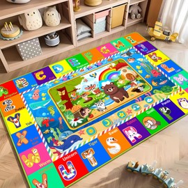 LTKOUGFAM - Tapete de juego para bebé, tapete de juego ABC, para niños, animales del bosque, para niñas y niños, sala de juegos, alfombra plegable para bebés y niños pequeños, gatear jugando (verde