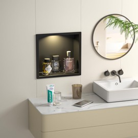 Bernkot Stainless Steel Shower Niche 12" X 12" Matte Black with Led Downlight Waterproof No Tile Needed Wall Niche for Bathroom Storage Over Mount Installation