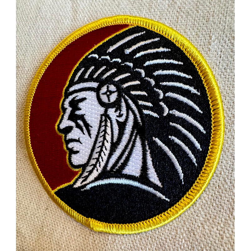 Indian Headdress Round Iron-On Patch Embroidered Red Motorcycle Biker Emblem