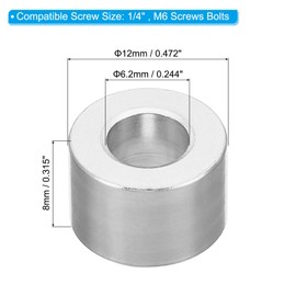 PATIKIL M6 Aluminum Spacers, 5 Pcs Metal Spacer Aluminum Round 6.2mm ID x 12mm OD x 8mm L Thickness Aluminum Spacer 1/4in ID Screw Standoff for 1/4" or M6 Screw Bolts