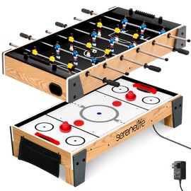 SereneLife 38” Table Top Air Hockey and 40” Foosball Set, 2-in-1 Swivel Game Table with Soccer Balls, Pushers, and Pucks for Game Rooms, Arcades, Bars, Parties, Family Gatherings