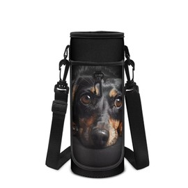 POLERO Black Dachshund Water Bottle Holder for Girls Cute Water Bottle Carrier Sling Case Bag with Shoulder Strap