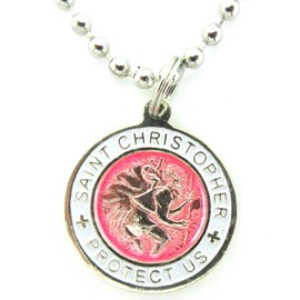 Baja Billy's St. Christopher Surf Medal Necklace Pendant, Protector of Travel fu-wh Fuchsia-White Small