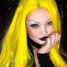 AFBeauty Yellow Lace Front Wig for Women Long Body Wavy Lemon Yellow Glueless Wig Synthetic Natural Hairline Wig Heat Resistant Fiber Hair Replacement Wigs for Makeup Cosplay