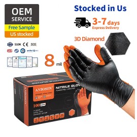 Anboson 8 Mil Heavy Duty Diamond Textured Nitrile Gloves Guantes De Nitrilo Oil Resistant for Auto Repair Mechanic WorkSize: Xl, Color: Black