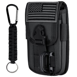 bvya Tactical Molle Phone Pouch, Smartphone Waist Belt Holster Buckle Closure Utility Card Holder Organizer with Flag Patch Paracord Keyring and 1 D-Ring for 4.7"-6.7" Cell Phone