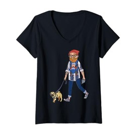 Womens Cartoon Character Walking A Dog For Kids V-Neck T-Shirt