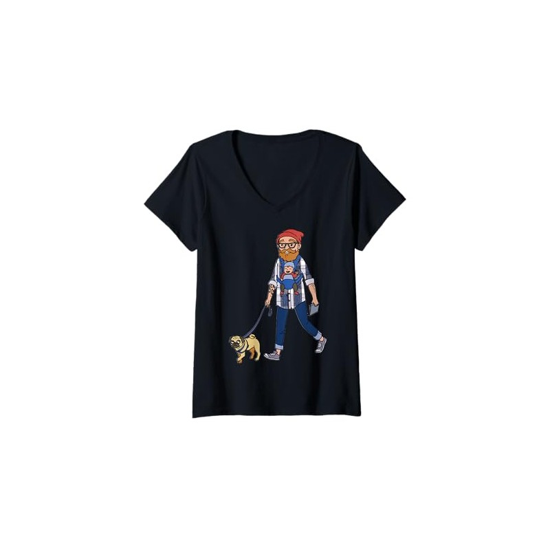 Womens Cartoon Character Walking A Dog For Kids V-Neck T-Shirt