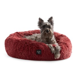 Nicole Miller New York PET Ellie Fuzzy Solid Donut Pet Bed, Plush, Cozy & Calming, Water Repellent, Non-Slip Bottom, 100% Machine Washable, Rose Pink, Small 24"x24"x7" Round