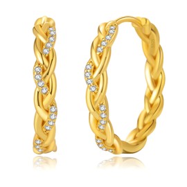 PABBEU Gold Hoops Earrings for Women,Hypoallergenic Twisted Gold Hoops Lightweight Gold Hoop Earrings with Cubic Zirconia Gold Hoop Earrings for Women 20MM