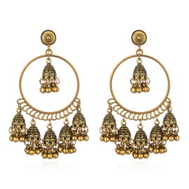 Indian Earrings Women Boho Ball Chandelier Tassel Statement Dangle Earrings Wedding Bridal Bell Jewelry Gifts Indian Suits Dresses Outfits