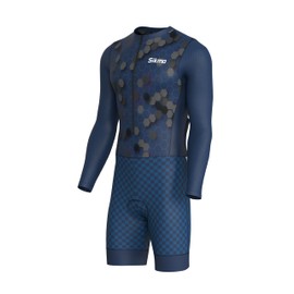 Men's Cycling Skinsuit Gel Padded One Piece Trisuit Bike Top Short Sublimated Unique Design Bib Shorts (Navy, Large)