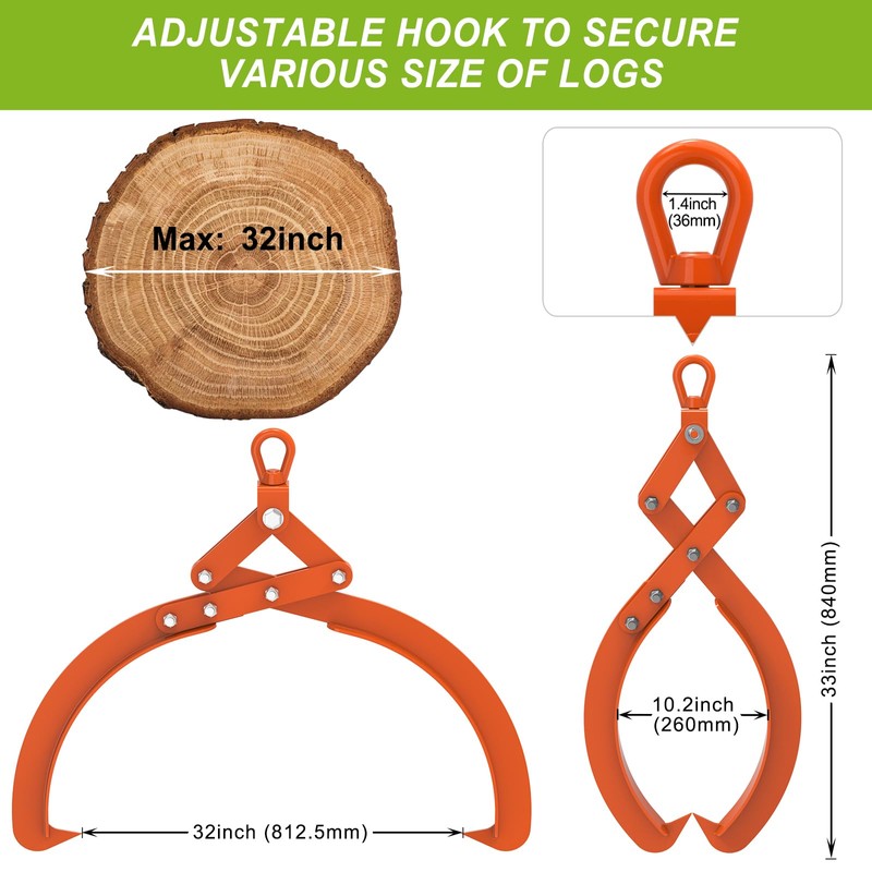 Insaga 32'' Log Hook 2/4 Log Tongs for Tractor Heavy
