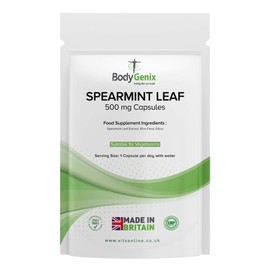 Bodygenix Spearmint Leaf Capsules - 500mg Hormonal Balance Digestive Health Fatigue & Stress Relief Support Antioxidant Formula Natural Food Supplement - 365 Capsules 12 Month Supply