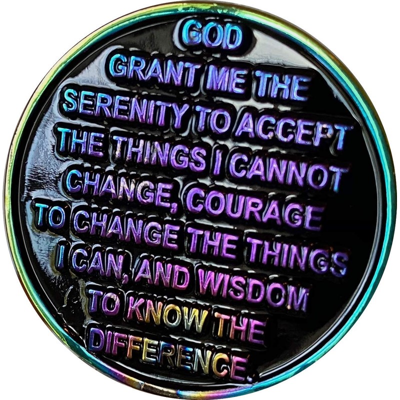 2 Year AA Medallion Reflex Rainbow Plated Black Sobriety Chip
