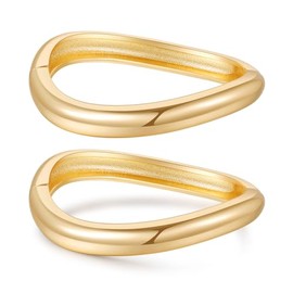 AYWFCBF Wavy Bangle Bracelets for Women | 14K Gold Plated 2-Pack Twisted Wave Band Bangle | Trendy Hinged Cuff Open Wide Chunky Gold Bracelet Stack | Arm Cuff Jewelry for Women