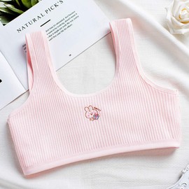 HewMay Teens Girls Cotton Bras 4 Packs Girl Seamless Training Bras Fit for Age 10-14 Student Bra White