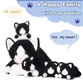 IKASA Mommy Cat Stuffed Animal Mom and Baby Plush Toy,Cute 16" Soft Small Fluffy Mama Cat Family Set Cuddly Huggable Toy with Little Mini Babies Kitten,Gifts for Kids Girls Boys(Cat)