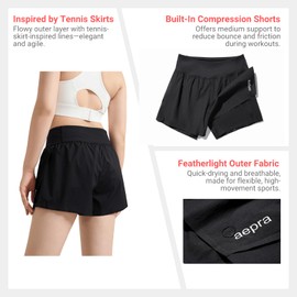 Aepra Kurze Hose Damen 2-in-1 – 3-Inch Laufshorts mit Kompression, hohem Bund & Taschen – Für Training, Laufen, Sport & Alltag