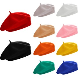 SATINIOR 10 Piece Artificial Wool Beret for Woman, Artist Hat, French Style Beret Polyester Beret Hat Set(Assorted Color)