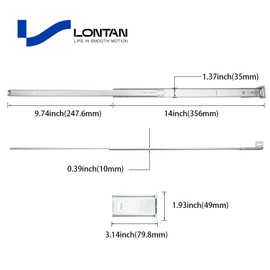 LONTAN 2 Pcs Center Mount Drawer Slides Bottom Mount for Cabinet and Dresser 14 Inch Heavy Duty Drawer Rails 9.74" Extension Glide Track