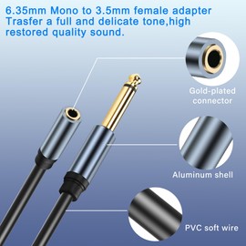 JSADZKJ 6.35mm to 3.5mm Audio Extension Cable 3.5mm 1/8" Female TRS to 6.35mm 1/4" Male TS Mono Audio Cable 1/4 to1/8 Jack Converter Cable Cord Adapter for Laptop Amplifier Speaker Guitar 5.9FT
