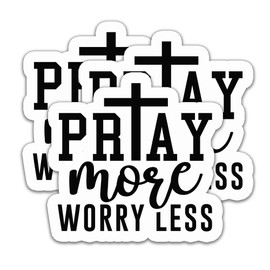 (3PCS) Pray More Worry Less Stickers, Christian Faith Waterproof Vinyl Decals for Laptops, Tumblers, Water Bottles – Inspirational Religious Stickers for Prayer & Encouragement, 3" x 2.9"
