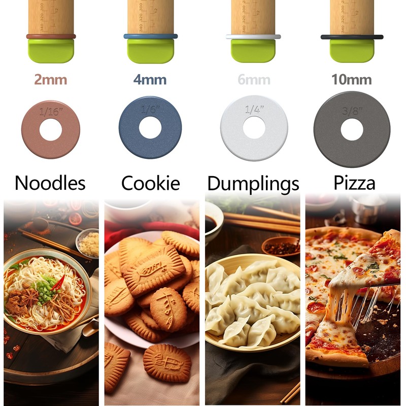 Aguegro Rolling Pin with Adjustable Thickness Ring, Dough Thickness for